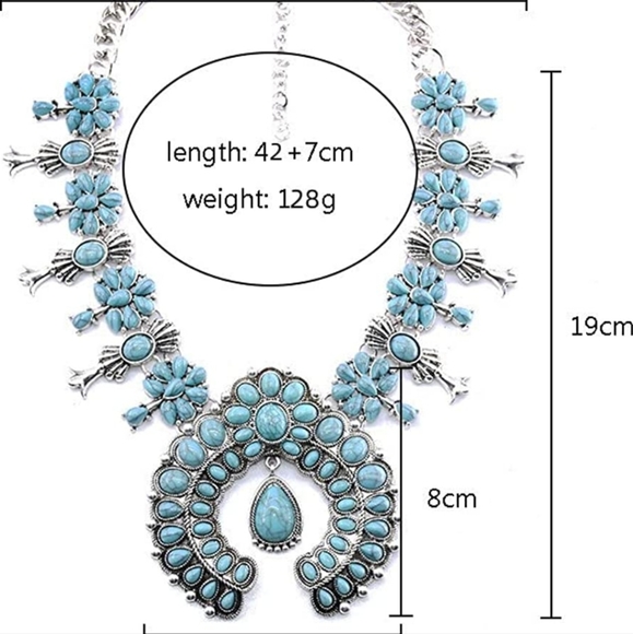 New Simulated turpouise squash Blossom Necklace - Picture 10 of 10